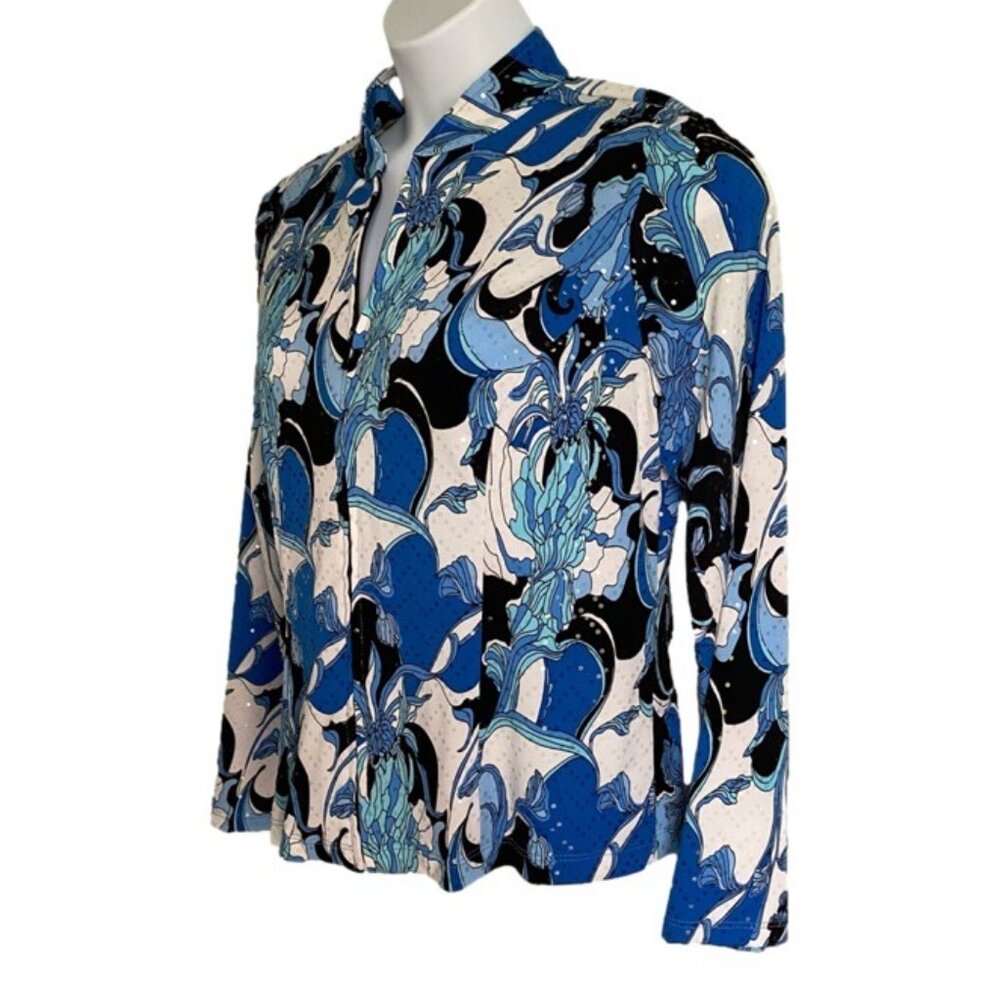 MSK Full Zip Lightweight Jacket Blue White Black with Sequins Large NEW NWT - Picture 6 of 15